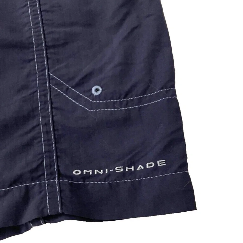 Columbia SWIM‎ TRUNKS Bathing Suit Men's Size S Navy Blue Packable Belted Shorts
